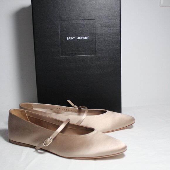 NWB Saint Laurent Ballet Flats Mary Jane Partridge Pink Gio Satin Crepe 39 - Picture 1 of 7